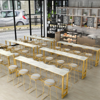 北欧大理石吧台桌商用酒吧奶闪电客茶店桌椅铁艺家用长条桌靠墙高脚桌椅