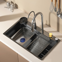 藤印象飞雨瀑布水槽大单槽厨房洗菜盆洗碗槽家用洗碗池台下盆