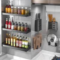 阿斯卡利厨房置物架壁挂调味料架免打孔菜板刀筷子用品多功能收纳架