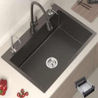藤印象洗菜盆枪灰大单槽纳米不锈钢水槽手工纳米厨房台下盆洗碗池洗手池