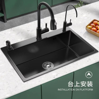 藤印象黑纳米不锈钢水槽手工洗菜盆单槽厨房洗碗池家用台下工艺