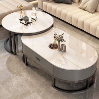 藤印象茶几客厅家用轻奢简约现代圆形岩板 小户型网红极简茶桌台