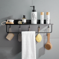 免打孔黑色厨房收纳架浴室置物架壁挂厕所洗漱台卫生间免钉角架 实心30厘米带杆带钩[两用型]