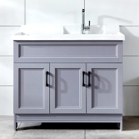 阳台太空铝洗衣池带搓衣板洗衣台盆柜组合阳台洗衣柜落地式浴室柜 地中海蓝 80cm