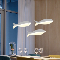 创意顶灯具简易鱼线灯餐厅咖啡吧台鱼形创意单头三头灯 