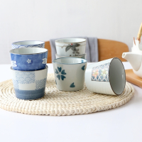 里田园日式和风釉下彩陶瓷茶杯直身杯喝水水杯子咖啡杯早餐杯 格纹款