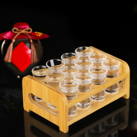 家用白酒杯套装玻璃烈酒杯小酒杯子弹杯一口杯洋酒杯酒具竹木杯架