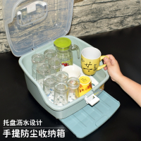 厨房防尘沥水杯架带盖茶杯托盘置物箱餐具晾干架放杯子奶瓶收纳盒