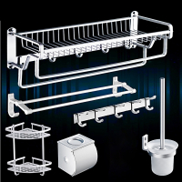 浴室浴巾架毛巾架太空铝卫生间置物架卫浴五金挂件套装网篮