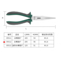 世达(SATA)五金工具尖头手工尖嘴钳电工多功能小型号多用钳子6/8寸05511 05512(8”)