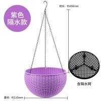 吊兰花盆吊篮塑料绿萝悬挂垂吊吊盆壁挂挂墙挂盆藤编吸水懒人挂钩 隔水款-紫色 篮宽21cm(中号)