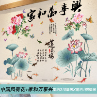 墙贴画客厅沙发电视背景墙装饰画墙壁贴纸墙纸自粘壁纸墙面3D立体 中国风荷花+家和万事兴 特大