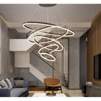 客厅吊灯 现代简约led环形复式楼梯大吊灯大气圆形餐厅灯北欧灯具