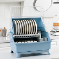 厨房用品碗筷收纳盒放碗带盖沥水装碗架箱碟盘置物架家用大全碗柜 半价拍下[加大升级]双层蓝色破损补寄