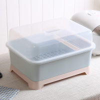 碗架沥水架厨房家用装碗筷放盘子收纳盒带盖收纳箱置物架塑料碗柜 蓝色