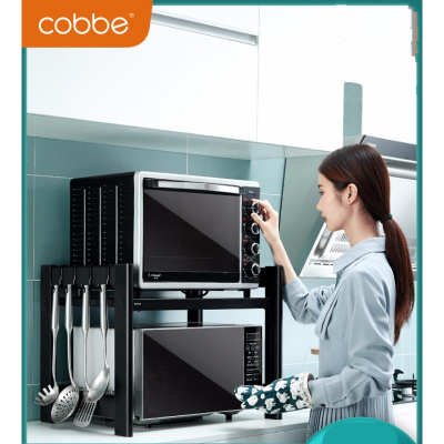 卡贝(cobbe)厨房微波炉置物架 落地家用1层烤箱架调料用品收纳架黑色架子
