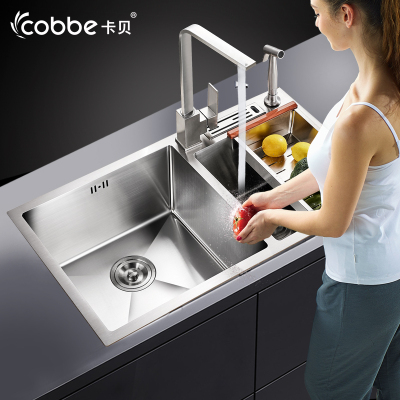 卡贝(cobbe) 手工水304不锈钢菜盆加厚洗碗厨房水池家用洗菜盆双