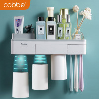 卡贝(cobbe)牙刷置物架免打孔壁挂式卫生间牙刷杯套装牙杯架刷牙杯挂墙式 三杯牙刷架+牙膏器