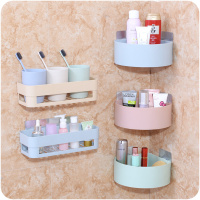 免打孔卫生间置物架厨房挂壁墙上浴室置物架收纳盒 北欧粉色 2个三角形+1个方形(3个装)