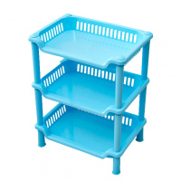 塑料置物架储物架多功能卫生间浴室落地收纳架厨房储物架 蓝色 三层三角形置物架