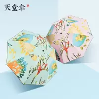 天堂伞太阳伞防晒遮阳伞女双层黑胶小清新折叠晴雨伞两用 绿色(双层花海)