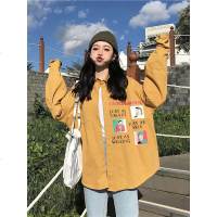 网红印花长袖翻领开衫衬衣春装女装新款韩版百搭宽松学生衬衫外套