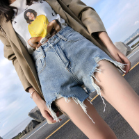 2019夏季新款高腰A字不规则宽松阔腿ins牛仔短裤女泫雅同款热裤