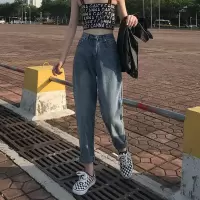 牛仔裤女春季2019新款女装潮高腰宽松显瘦阔腿直筒cec老爹裤子夏