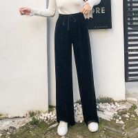 金丝绒阔腿裤女春秋2019新款拖地坠感九分宽松直筒高腰休闲长裤子