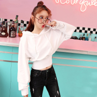 短款卫衣女春秋薄款2019新款cec套头连帽宽松韩版黑白色高腰上衣