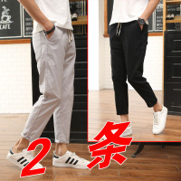 裤子男士韩版潮流宽松休闲裤男亚麻9分裤男潮哈伦工装裤九分裤男