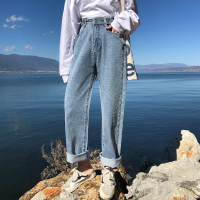 老爹裤子女春夏季2019新款高腰韩版百搭阔腿牛仔裤女宽松直筒cec