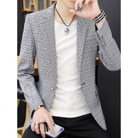 2019春秋西装外套男时尚休闲小西服韩版潮流帅气格子单西学生上衣