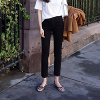 2019新款春夏高腰直筒牛仔裤女九分韩版黑色牛仔裤显瘦裤子女薄款