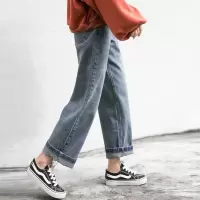 孜索2019春装新款女裤子宽松直筒裤高腰阔腿百搭牛仔裤韩版学生潮