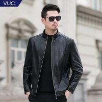 VUC2019春季新品皮衣男 立领中年男士皮夹克35岁薄款爸爸装皮外套