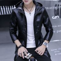 男士外套春季2017新款韩版休闲皮夹克秋冬帅气连帽中长款皮衣青年