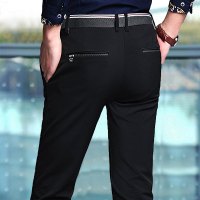 夏季弹力休闲裤男士修身直筒裤子男薄款黑色商务韩版潮流西裤男裤