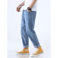 港风九分牛仔裤子男潮牌宽松坠感直筒阔腿韩版潮流夏季薄款老爹裤