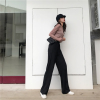 Chic坠感黑色裤子直筒休闲长裤女春秋垂感高腰显瘦宽松拖地阔腿裤