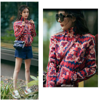 2019早春杨幂同款红色印花拉链卫衣外套ins超火网红上衣女士新款