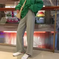 春装女装韩版宽松百搭抽绳休闲裤高腰显瘦阔腿裤运动裤直筒裤长裤