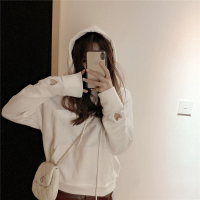 2019早春新款甜美爱心镂空长袖连帽卫衣女宽松慵懒风休闲套头上衣