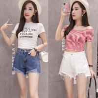 牛仔短裤女夏2019新款韩版宽松学生百搭显瘦高腰破洞白色超短热裤