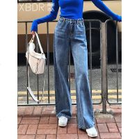 2019春夏新款复古港味加长垂感阔腿牛仔裤高腰女显瘦宽松直筒长裤