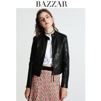 江南芭莎2019春季新款袖口流苏百搭PU皮衣女修身拉链皮夹克基础款