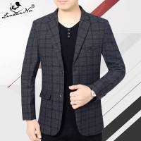 2019春秋中年男士单件西服格子外套爸爸休闲单西修身便西小西装薄