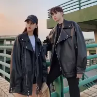 情侣装2019春装新款男女韩版宽松机车皮衣男士帅气皮夹克个性外套