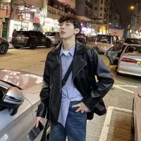 皮衣男机车服春季新款港风chic潮牌韩版宽松ins帅气皮夹克潮外套