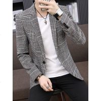 格子小西装男韩版潮流青年上衣修身帅气春秋男士西服英伦休闲外套
